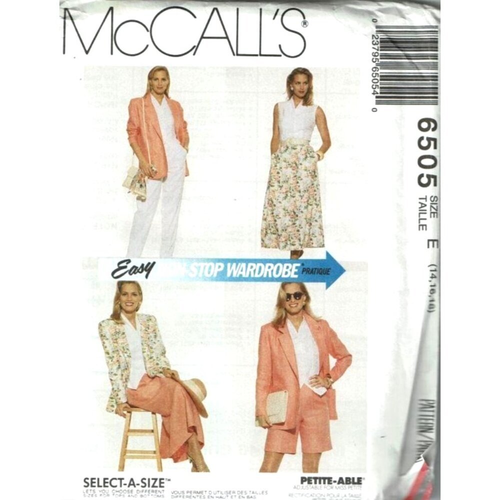 Sewing Pattern McCalls 6505 Misses 14-18‎ Jacket Skirt Shorts Pants Blouse